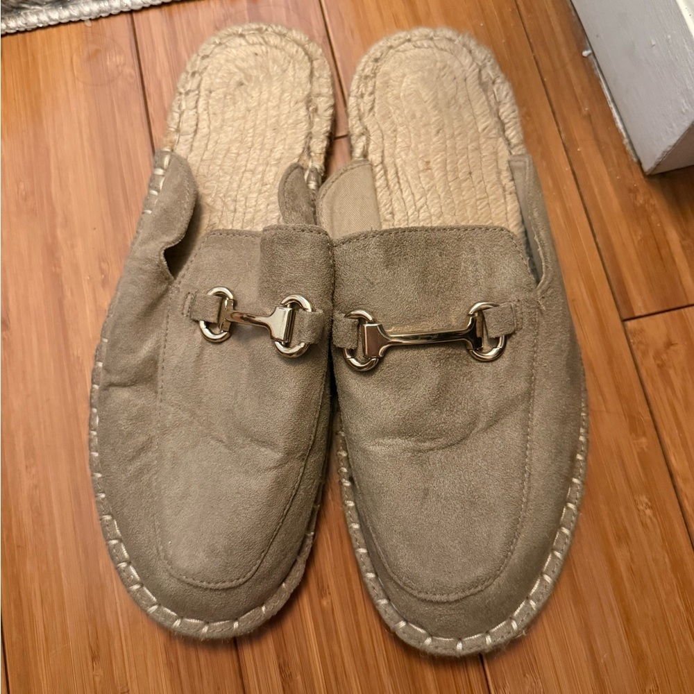 Beige Suede Slip-On Loafers with Gold Accent